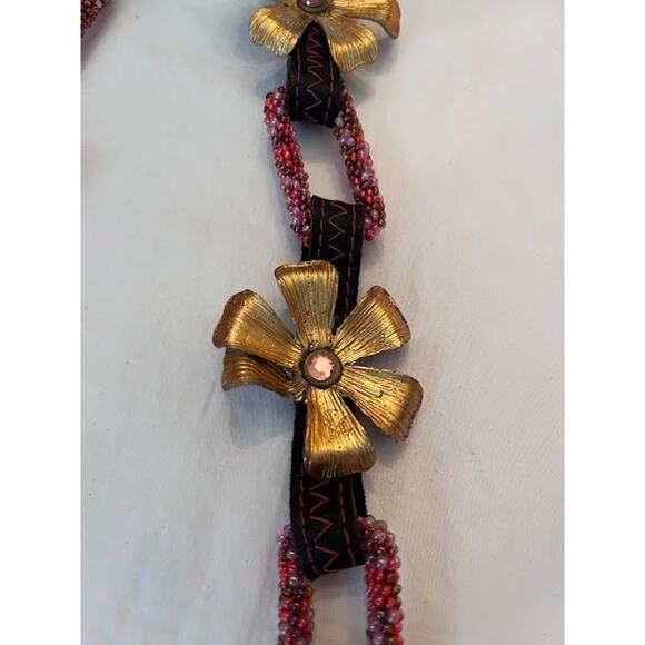 Mary Frances Belt Necklace Boho Beaded Flowers Adjustable Link Vintage 90s - Picture 5 of 8